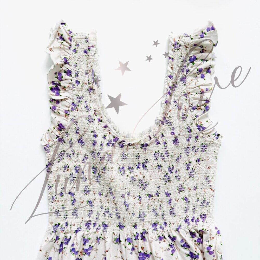 LOVESHACKFANCY Chessie Midi Floral Dress In Dusty Lavender NWT - Picture 5 of 12